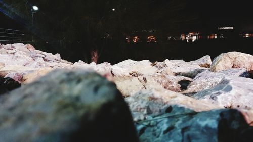 Illuminated rocks at night