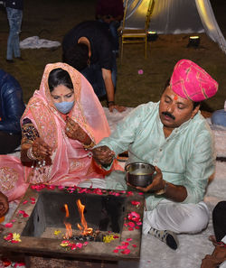 High angle view of people in traditional clothing