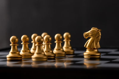 Close-up of chess pieces against blurred background