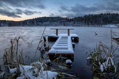 Scenic view of lake against sky during winter