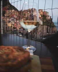 Glass of wine on table in restaurant