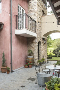 Potted plants on balcony of building