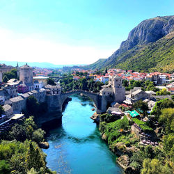 High angle view of bridge over river