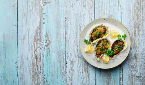 Directly above shot of food in plate on table