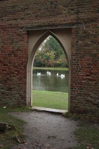 View of built structure by water