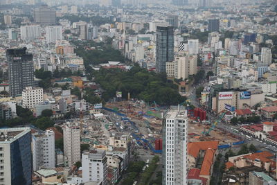 High angle view of buildings in city