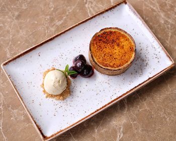 High angle view of dessert in plate on table