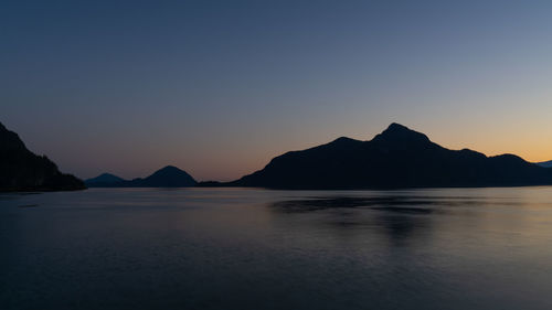 Scenic view of sea against clear sky during sunset