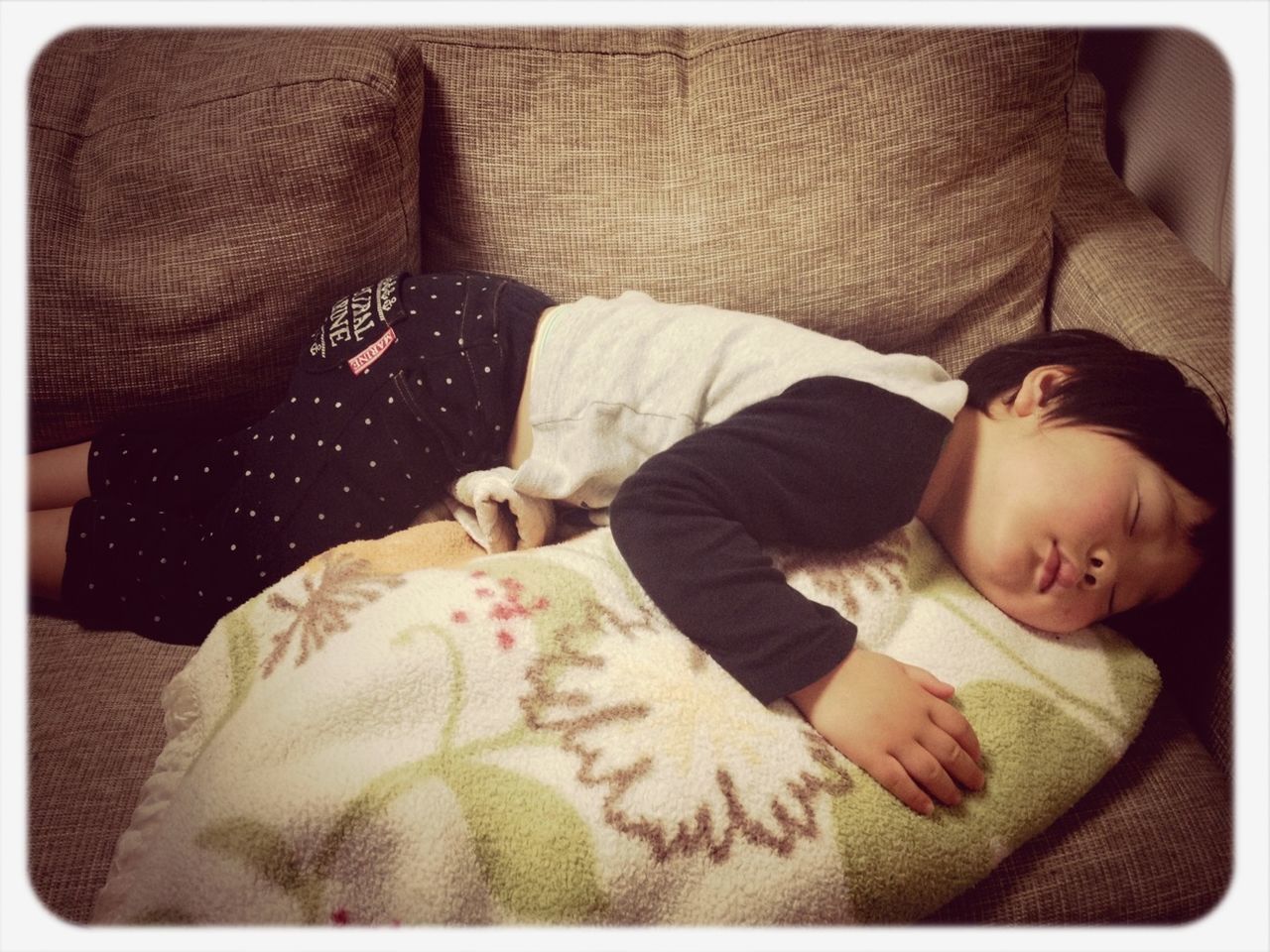 indoors, bed, childhood, person, baby, relaxation, babyhood, innocence, home interior, cute, lifestyles, casual clothing, toddler, sleeping, bedroom, togetherness, leisure activity