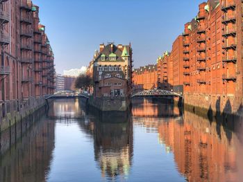 Canal passing through city buildings
