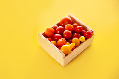 High angle view of fruits in container