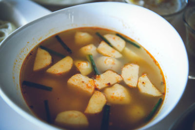 High angle view of soup in bowl