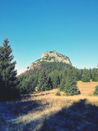 Scenic view of land against clear blue sky