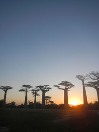 Silhouette landscape against clear sky during sunset