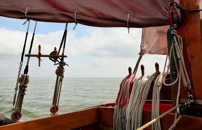 View of sailboats in sea against sky