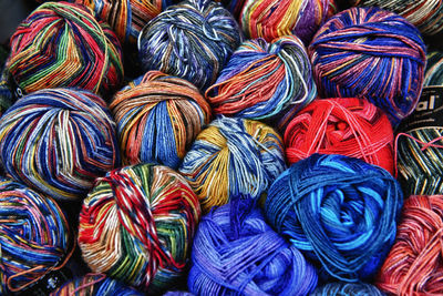 Full frame shot of multi colored knitting threads
