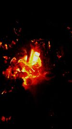 Close up of fire in dark room