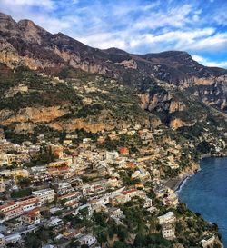 High angle view of townscape against sky, amalfi coast