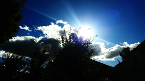 Low angle view of silhouette trees against blue sky