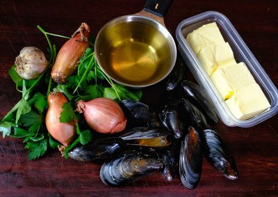 High angle view of food on table