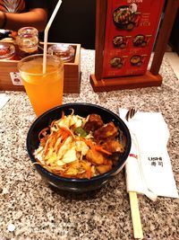 High angle view of breakfast served on table