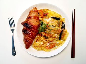 Directly above shot of food in plate on table