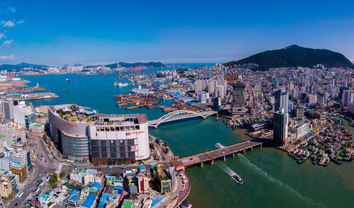 High angle view of buildings in city