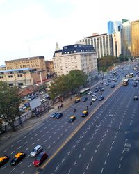 High angle view of traffic on road in city