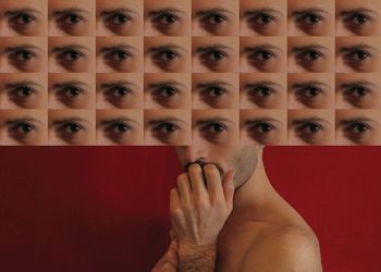 Image montage of shirtless man and eyes