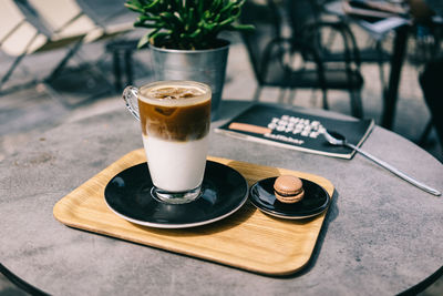 Close-up of coffee served on table