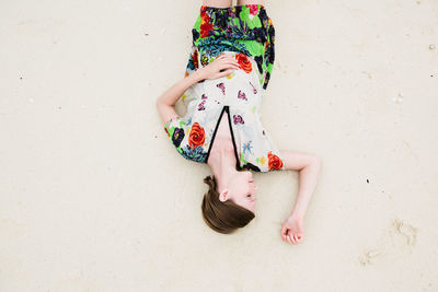 Woman in dress with floral pattern