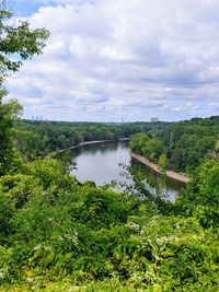 High angle view of lake against sky