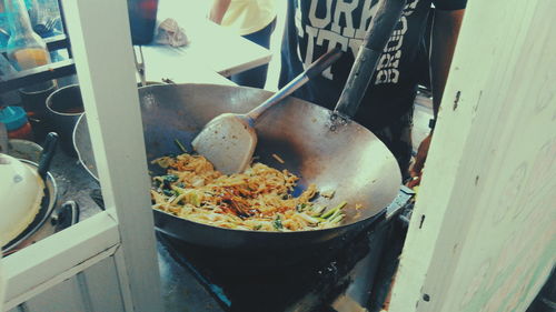 Close-up of preparing food on table