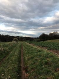 Scenic view of field against cloudy sky