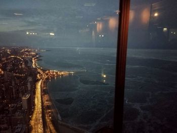 Aerial view of city street during rainy season