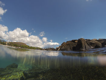 Scenic view of calm sea against clear sky