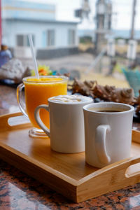 Close-up of breakfast on table
