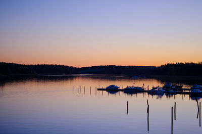 Scenic view of calm lake at sunset