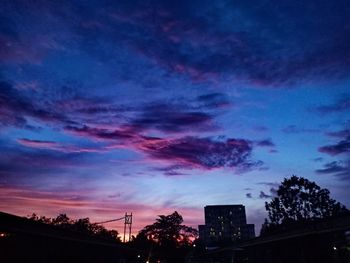 Low angle view of silhouette buildings against sky at sunset