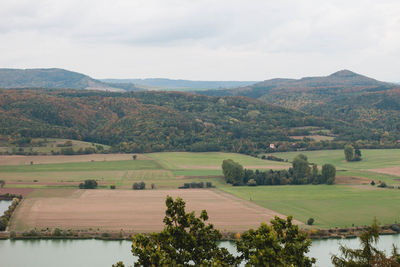 Scenic view of agricultural field against sky