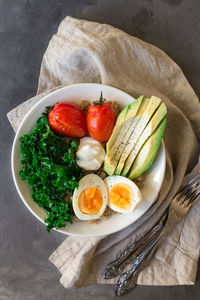 High angle view of breakfast served on table