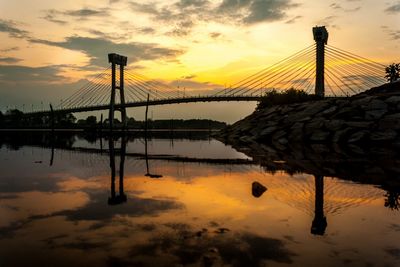 Bridge over river at sunset