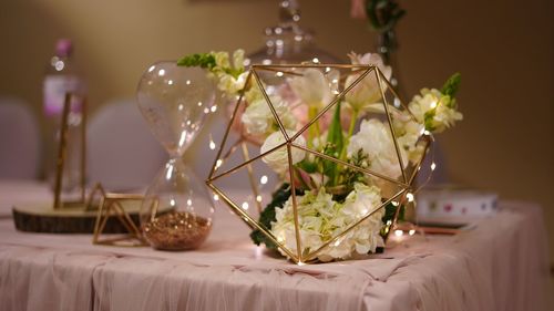 Close-up of decorations on table