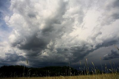 Scenic view of dramatic sky over field