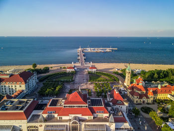 High angle view of buildings in city