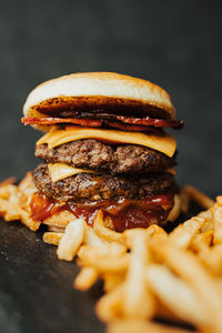 Close-up of french fries on table