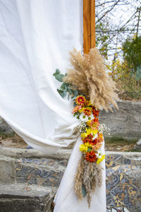 Rear view of woman with bouquet