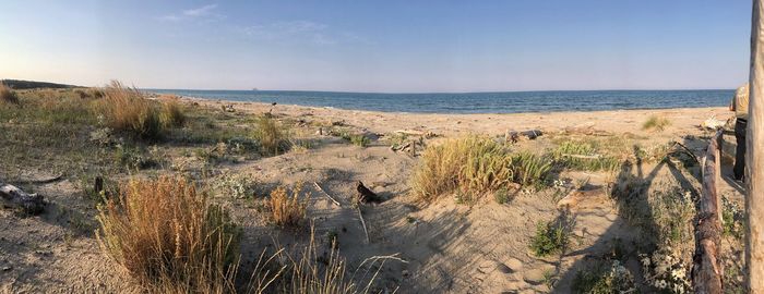 Scenic view of sea against clear sky