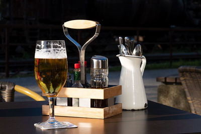 Close-up of wine glass on table