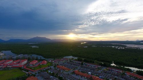 Aerial view of city against sky